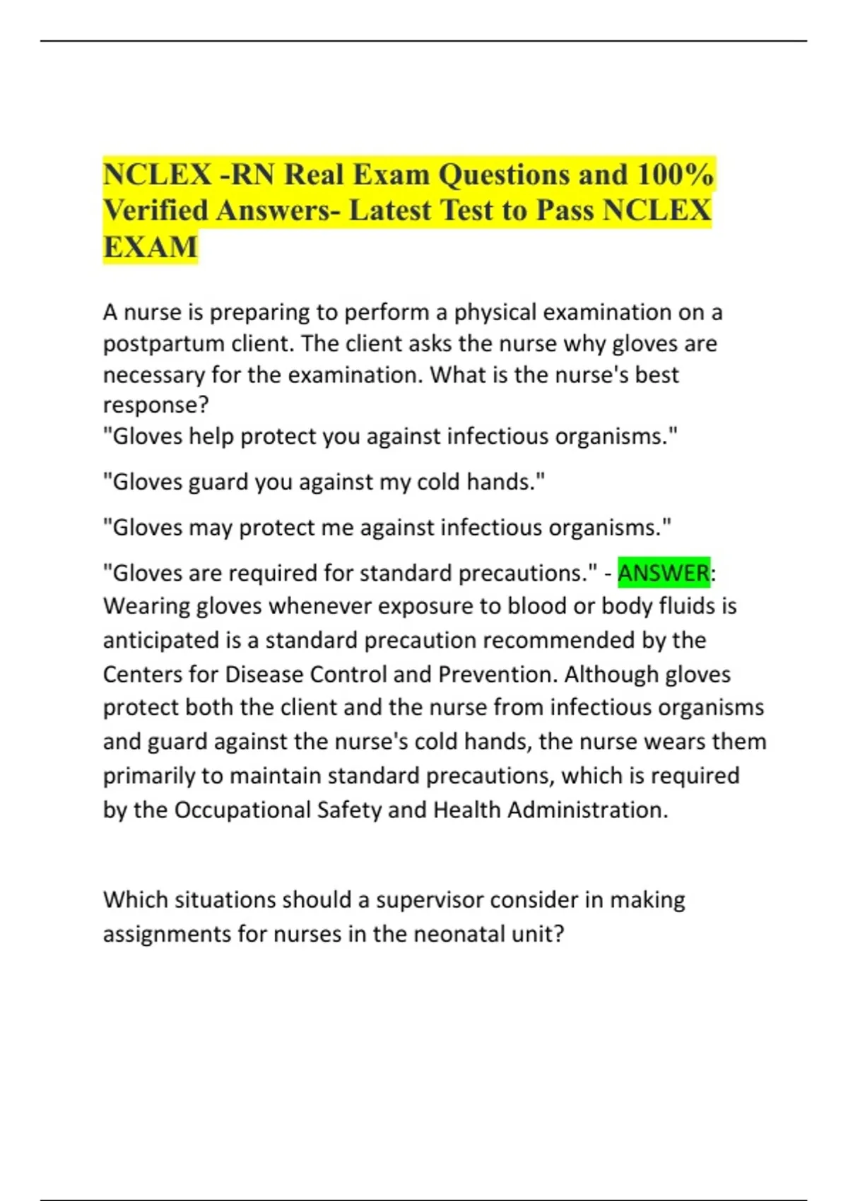 [NCLEX-RN PRACTICE EXAM 1] – PRACTICE QUESTIONS AND CORRECT ANSWERS ...