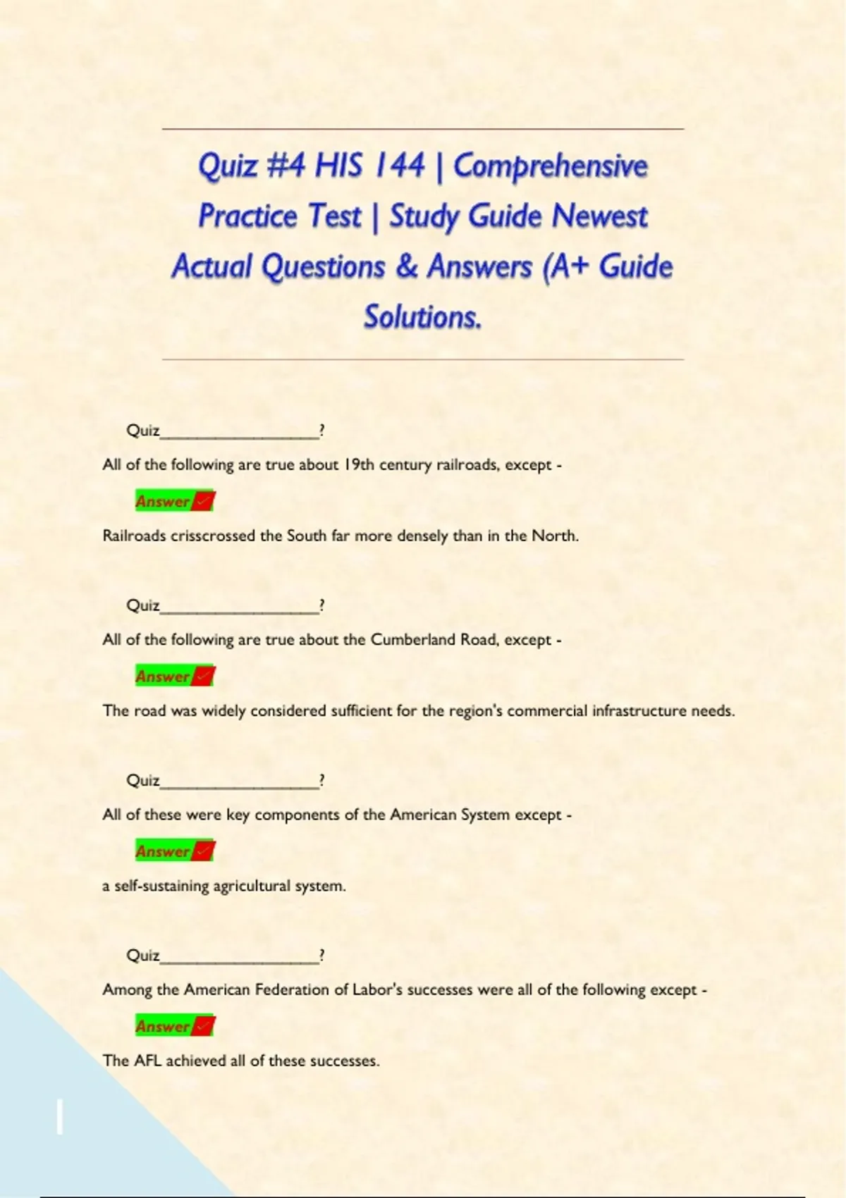 Quiz #4 HIS 144 | Comprehensive Practice Test | Study Guide Newest ...