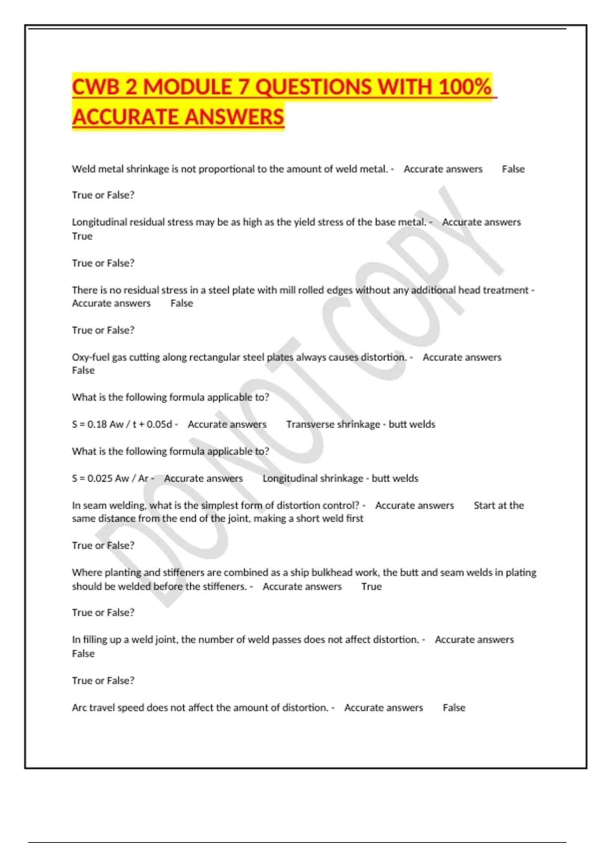 CWB 2 MODULE 7 QUESTIONS WITH 100% ACCURATE ANSWERS - Cwb - Stuvia US