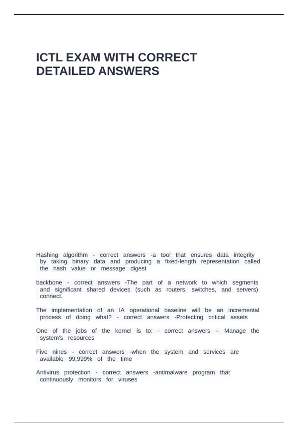 Ictl ICTL EXAM WITH CORRECT DETAILED ANSWERS - ICTL - Stuvia US