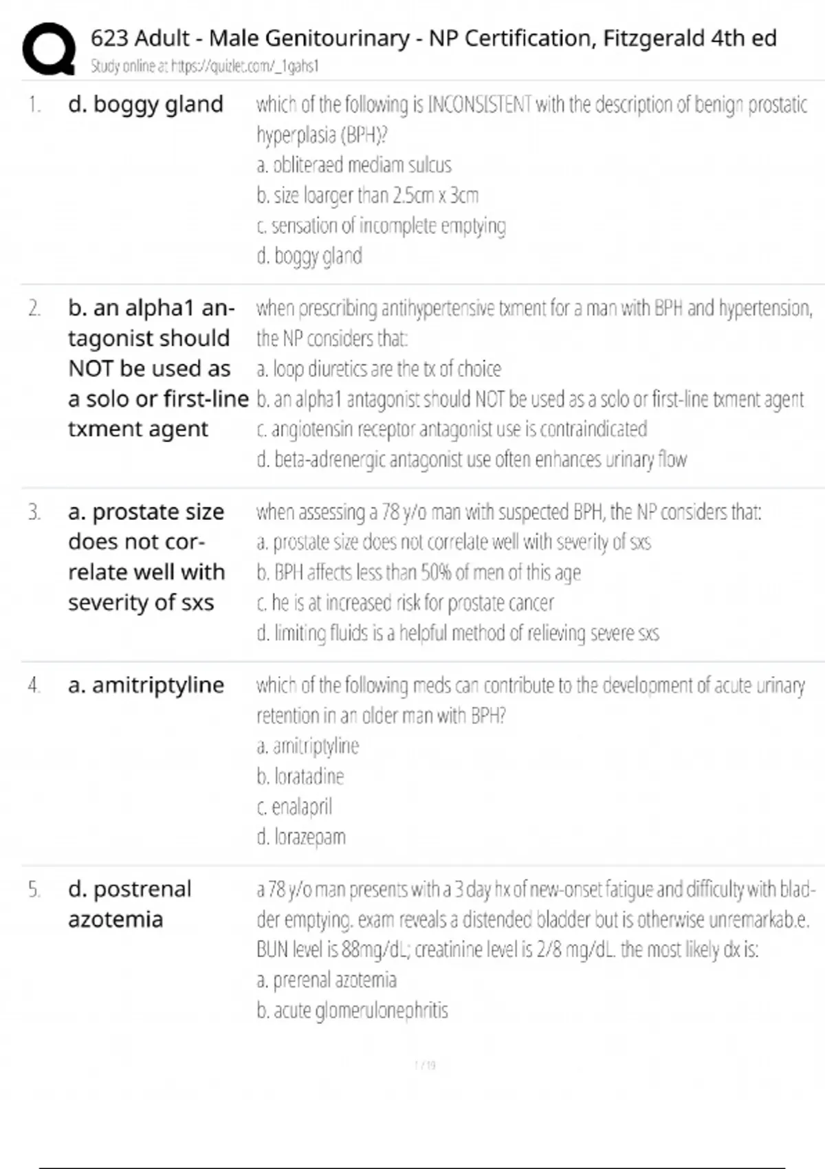 Adult Male Genitourinary NP Certification / Fitzgerald 4th Ed / Score ...
