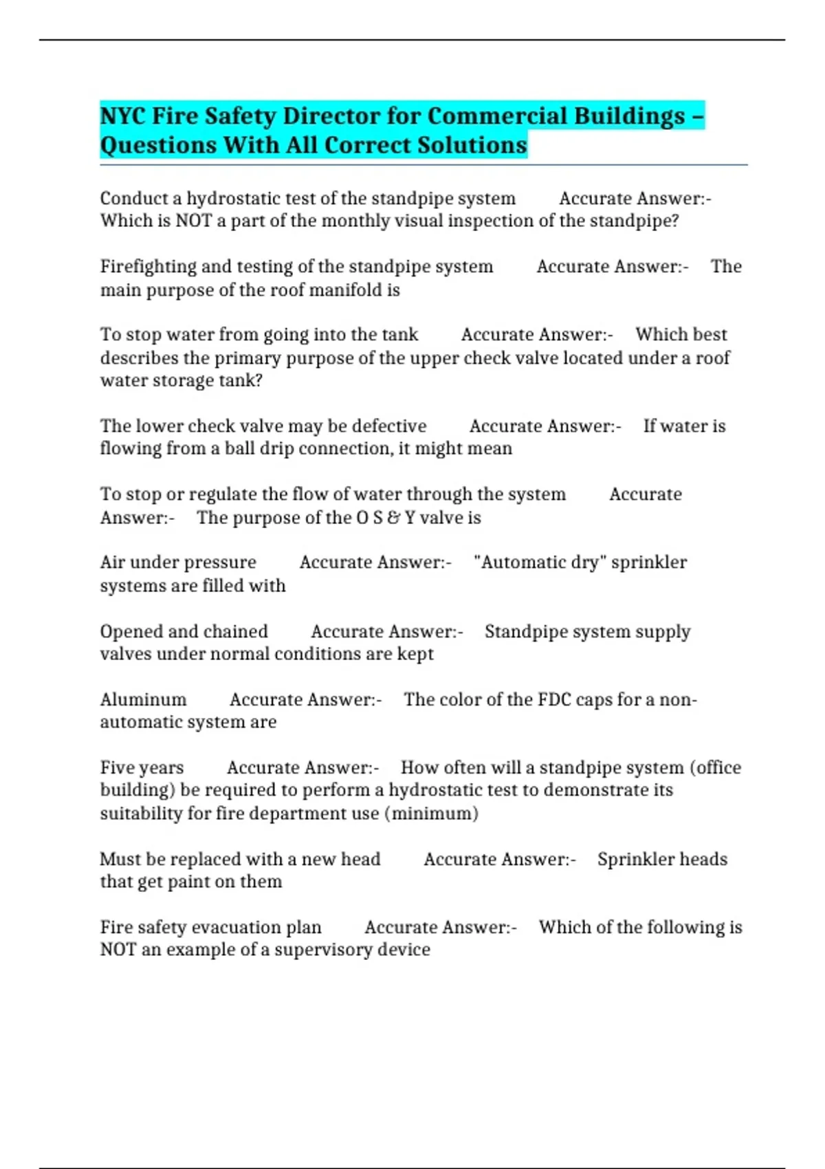 NYC Fire Safety Director for Commercial Buildings – Questions With All ...
