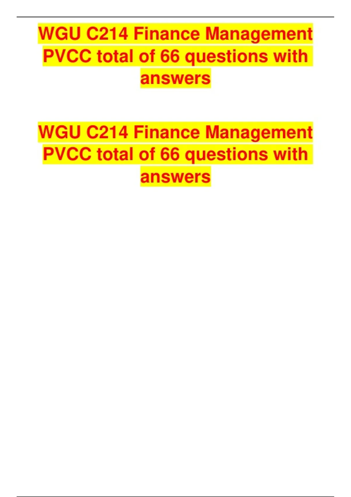 WGU C214 Financial Management Exam Prep | Complete 66 Verified ...
