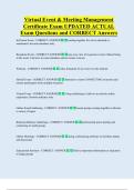 Virtual Event & Meeting Management  Certificate Exam UPDATED ACTUAL    Exam Questions and CORRECT Answers