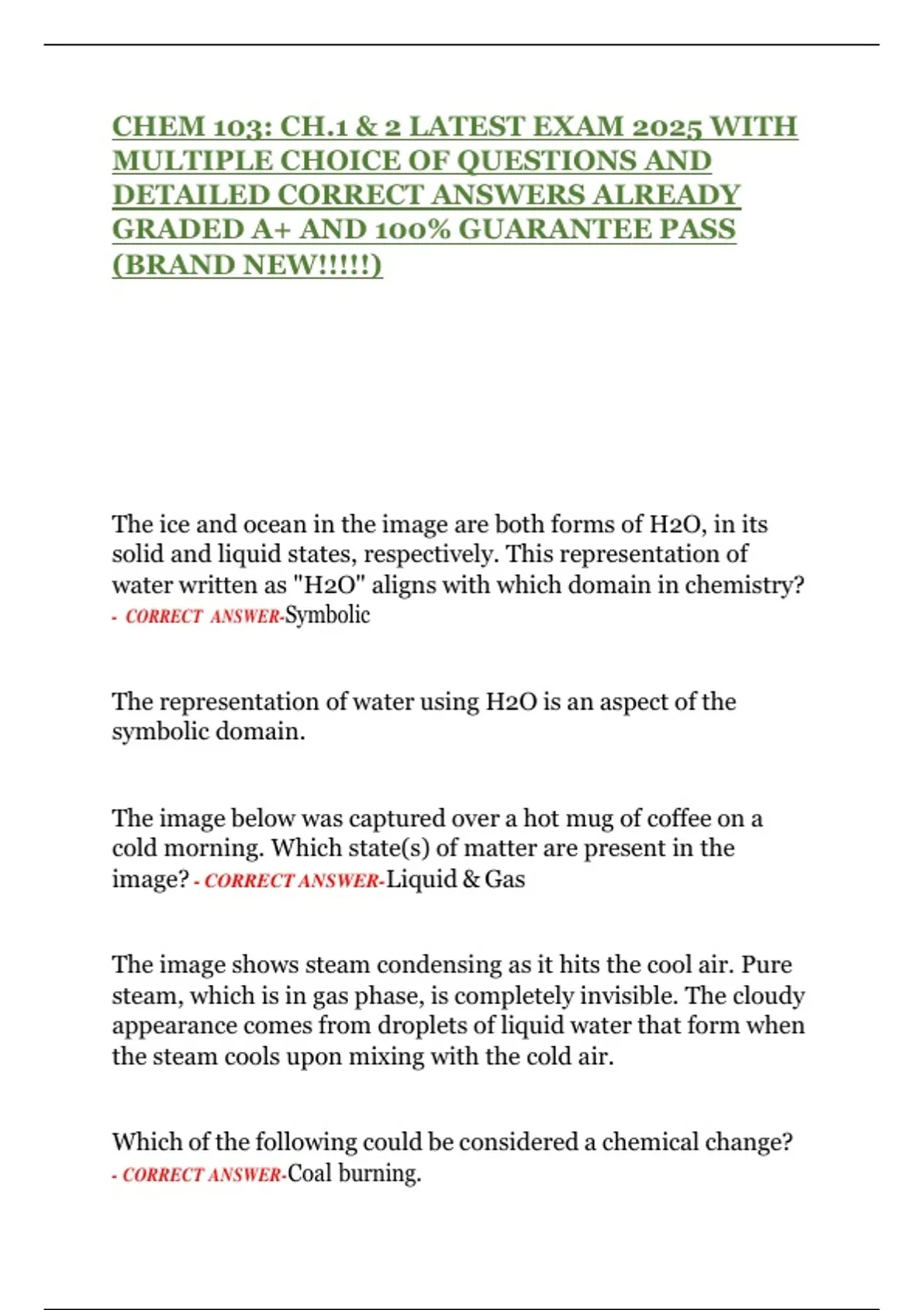 CHEM 103 Exam Chapters 1 & 2 | Multiple Choice Questions with Detailed ...