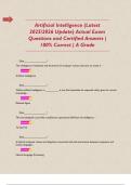 Artificial Intelligence &lpar;Latest 2025&sol;2026 Update&rpar; Actual Exam Questions and Certified Answers &vert; 100&percnt; Correct &vert; A Grade 