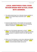LOCAL ANESTHESIA FINAL EXAM  REVIEW BRAND NEW ACTUAL EXAM  WITH ANSWERS&period; 