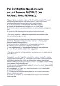 PMI Certification Questions with correct Answers 2025&sol;2026 &lpar; A&plus; GRADED 100&percnt; VERIFIED&rpar;&period;