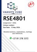 RSE4801 Assignment 1 &lpar;DETAILED ANSWERS&rpar; 2026 - DISTINCTION GUARANTEED