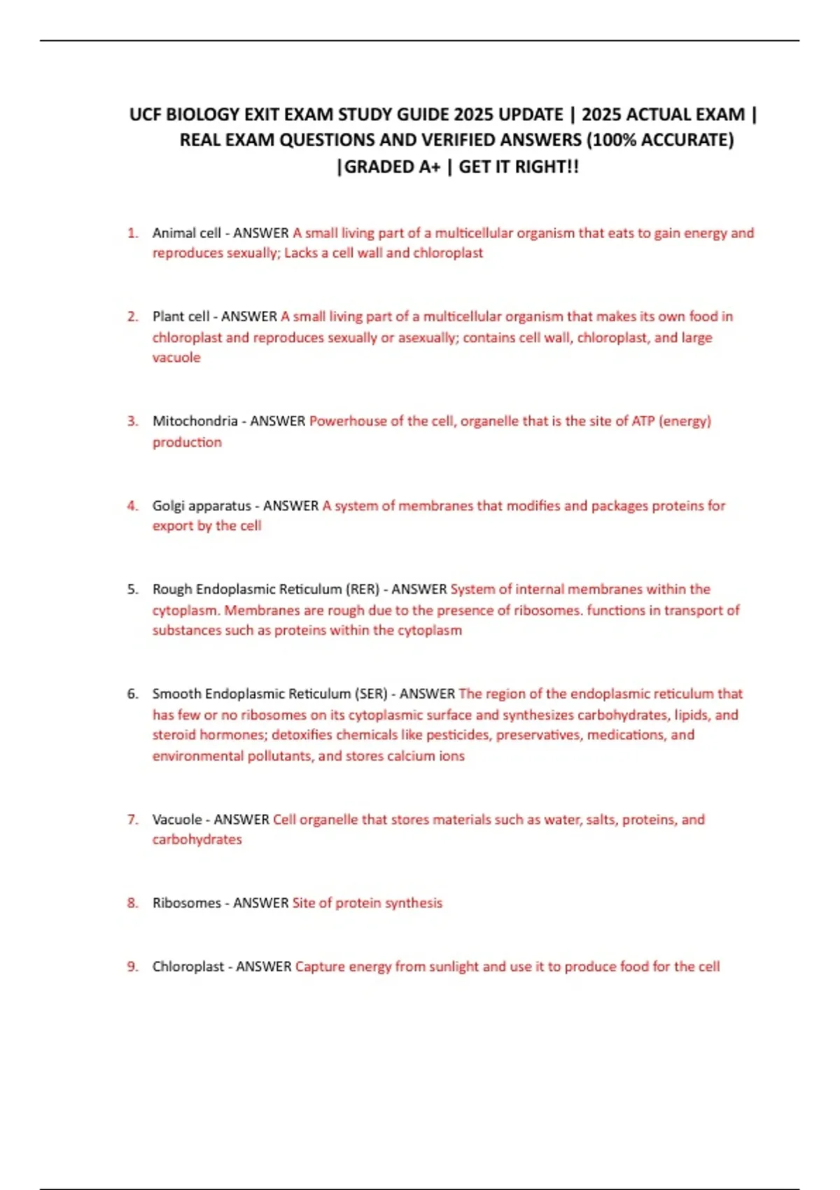 UCF BIOLOGY EXIT EXAM STUDY GUIDE 2025 UPDATE | 2025 ACTUAL EXAM | REAL ...