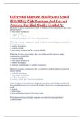 Differential Diagnosis Final Exam &lpar;Actual 2025&sol;2026&rpar;&vert; With Questions And Correct Answers &vert;Certified Quality Graded A&plus;
