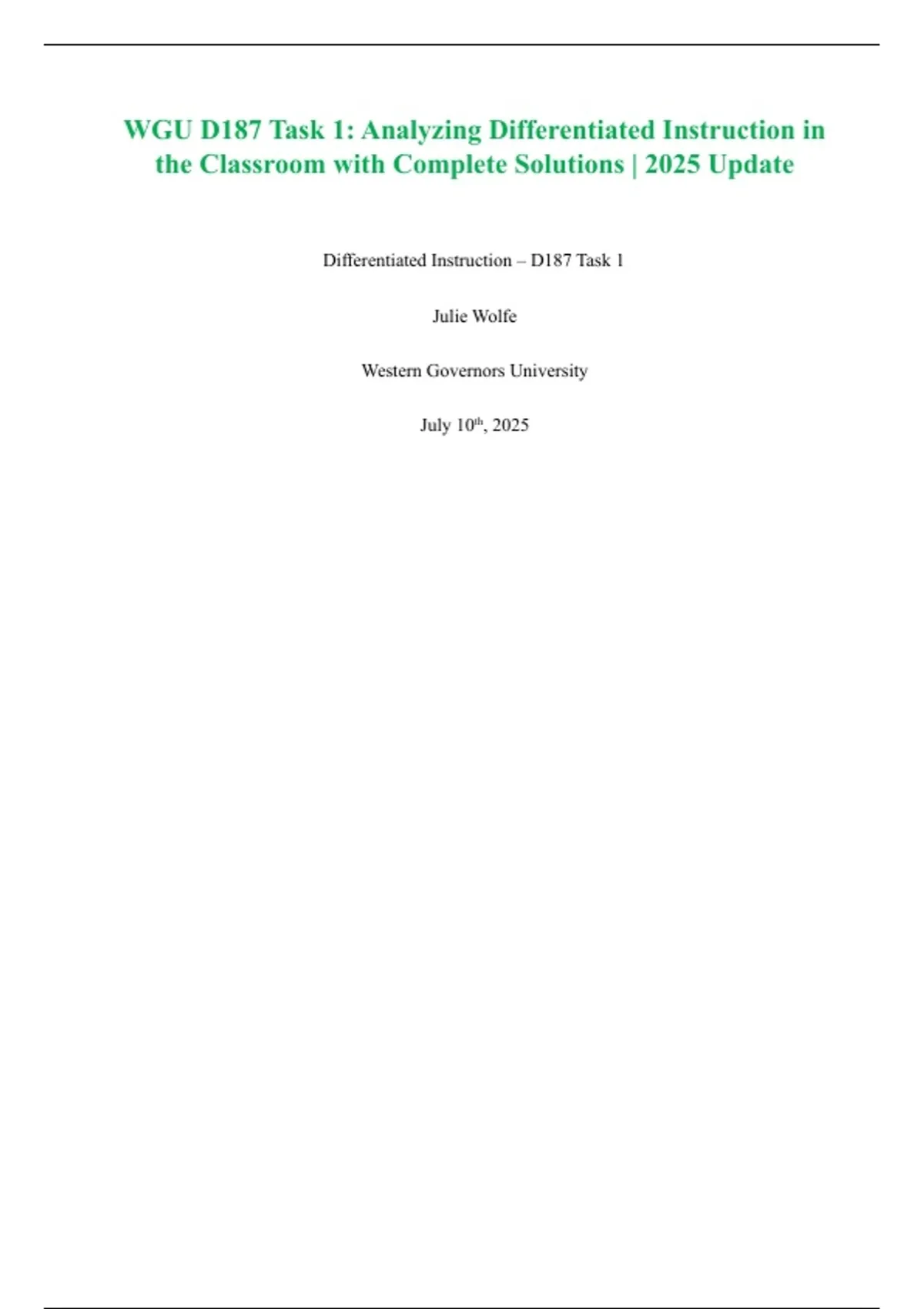 WGU D187 Task 1: Analyzing Differentiated Instruction in the Classroom ...