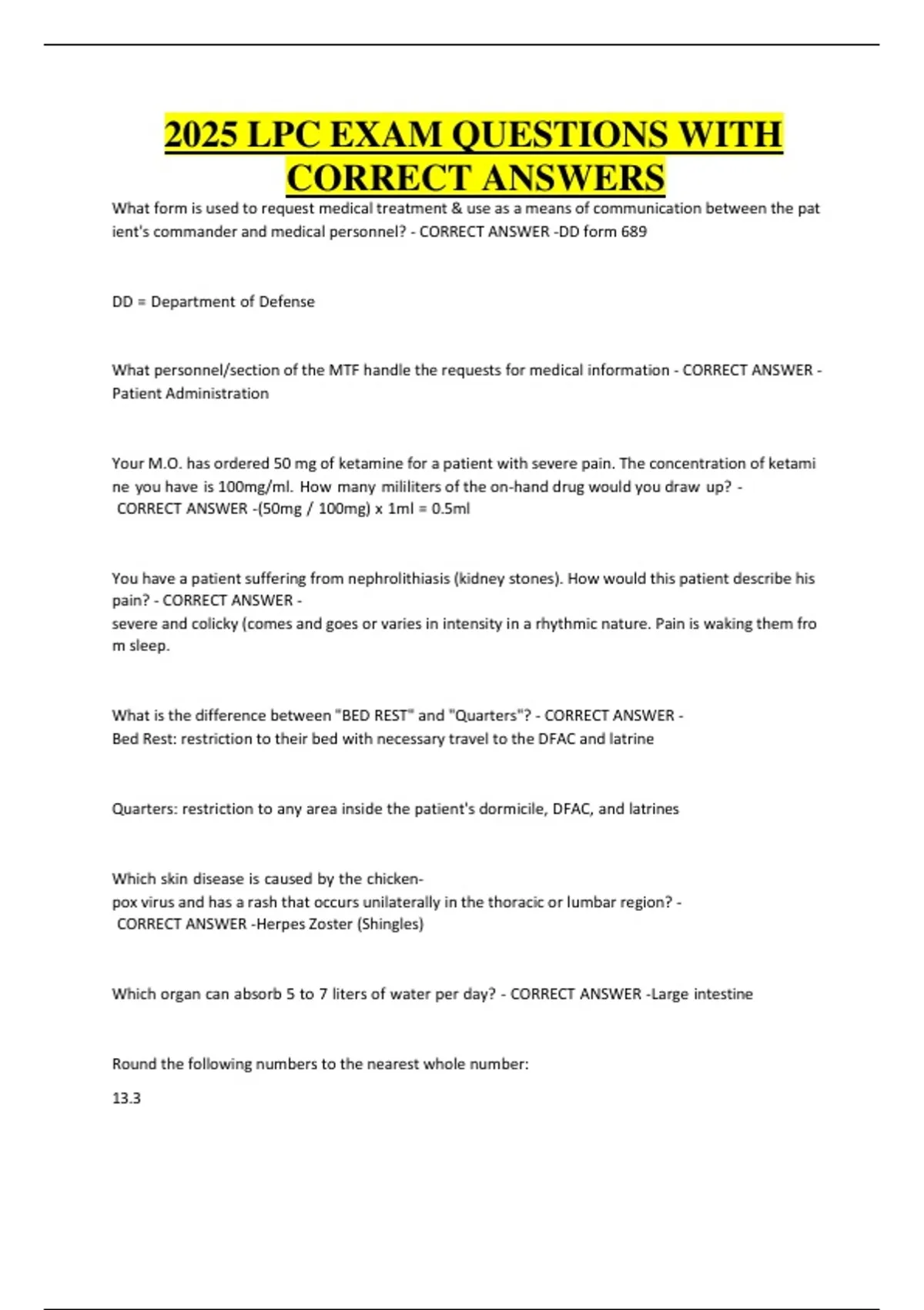 Example Lpc Question For Production 2025 LPC Exam Questions with Correct Answers – Licensed Professional ...