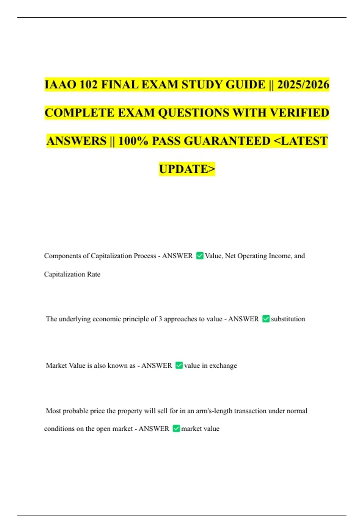 IAAO 102 FINAL EXAM STUDY GUIDE || 2025/2026 COMPLETE EXAM QUESTIONS ...