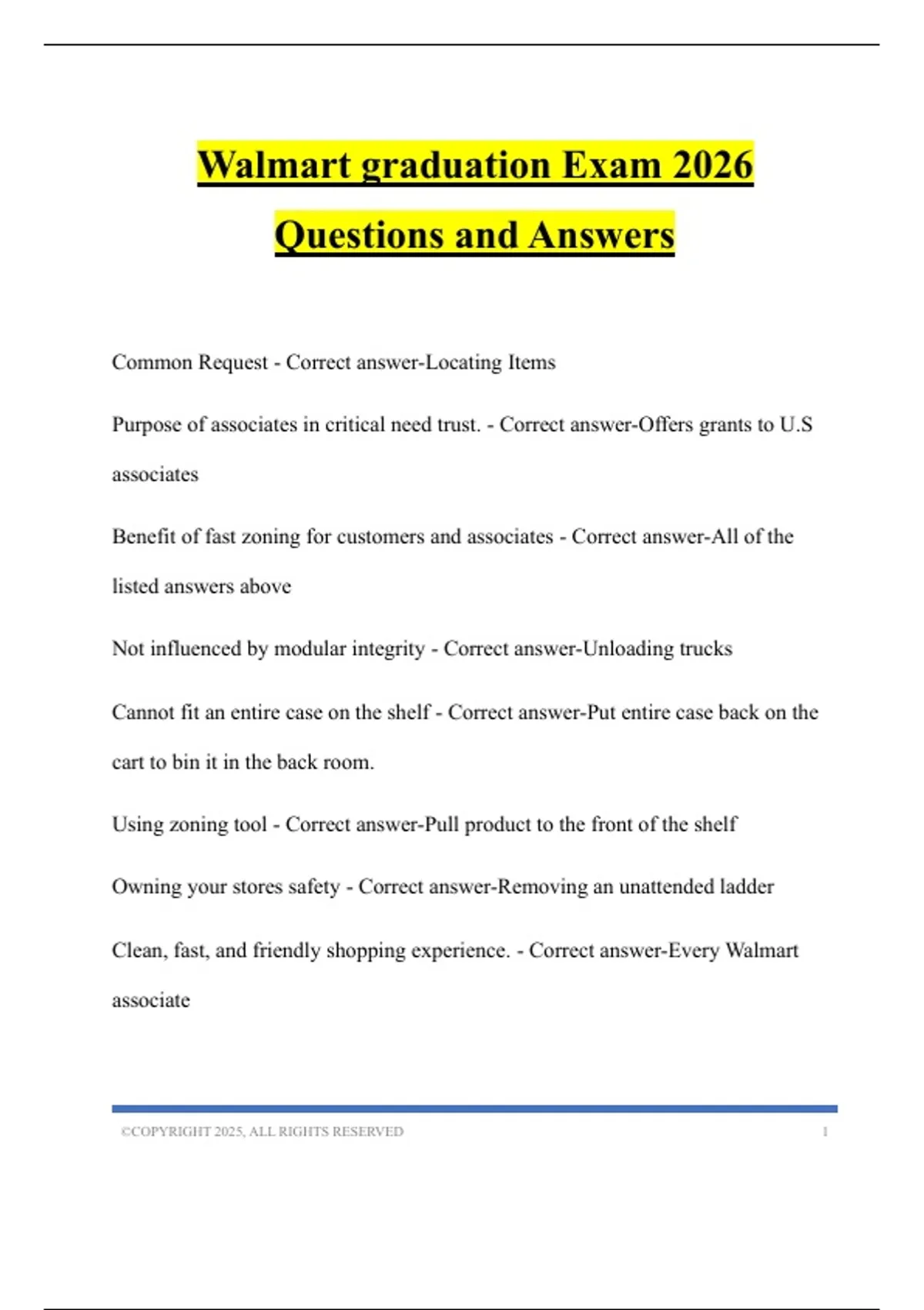 Walmart graduation Exam 2026 Questions and Answers - Walmart assessment ...