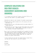 COMPLETE SOLUTIONS FOR  HESI PREP &lpar;HEALTH  ASSESSMENT QUESTIONS AND  ANSWERS&rpar; 