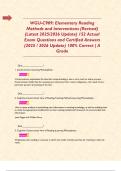 WGU-C909&colon; Elementary Reading Methods and Interventions &lpar;Revised&rpar; &lpar;Latest 2025&sol;2026 Update&rpar; 152 Actual Exam Questions and Certified Answers &lpar;2025 &sol; 2026 Update&rpar; 100&percnt; Correct &vert; A Grade     