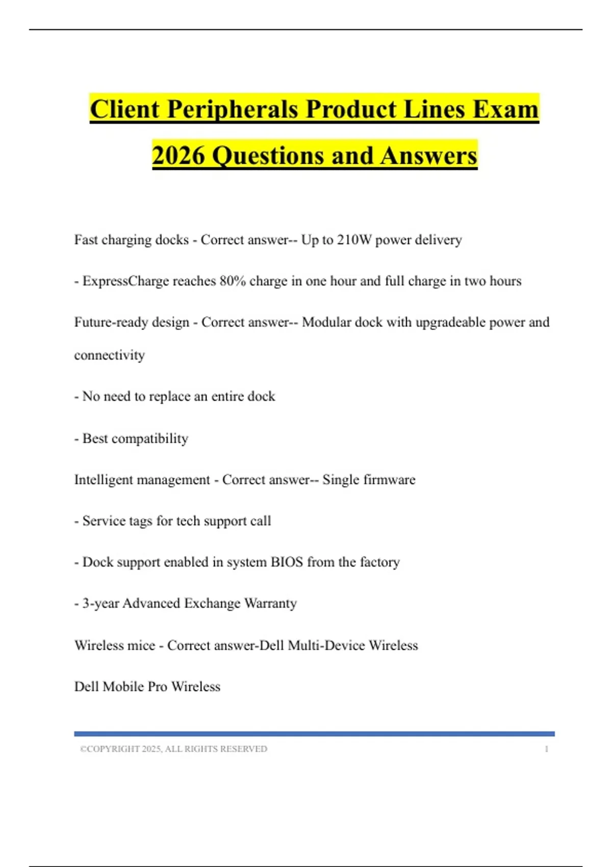 Client Peripherals Product Lines Exam 2026 Questions and Answers ...