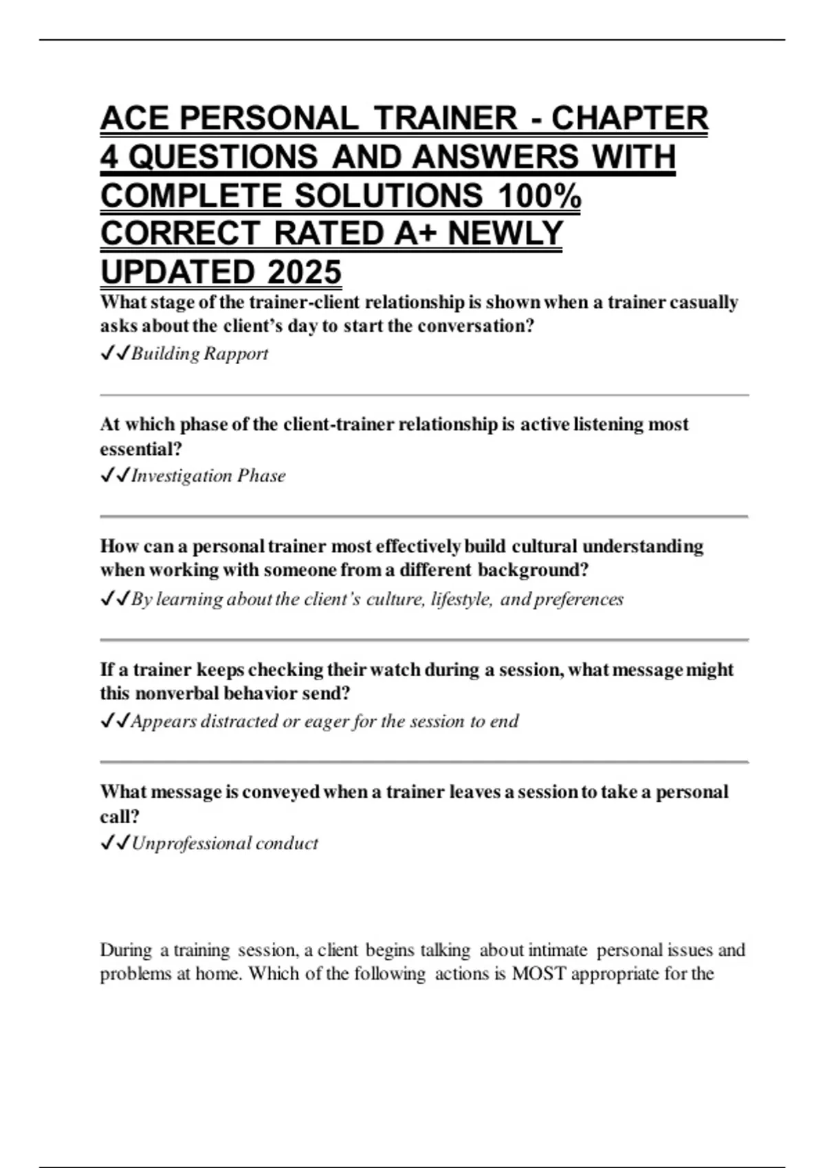 ACE PERSONAL TRAINER - CHAPTER 4 QUESTIONS AND ANSWERS WITH COMPLETE ...