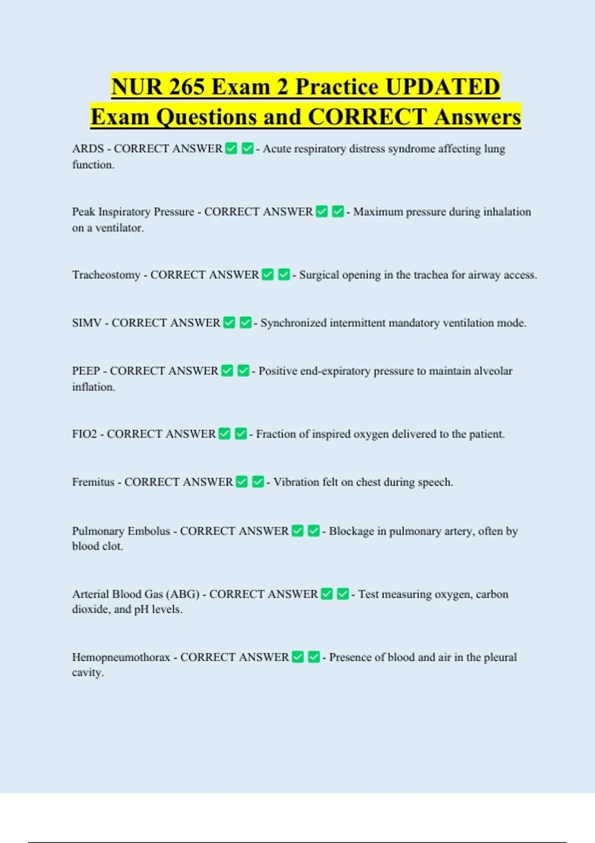 NUR 265 Exam 2 Practice UPDATED Exam Questions and CORRECT Answers ...