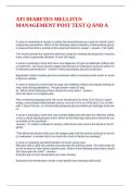 ATI DIABETES MELLITUS MANAGEMENT POST TEST Q AND A