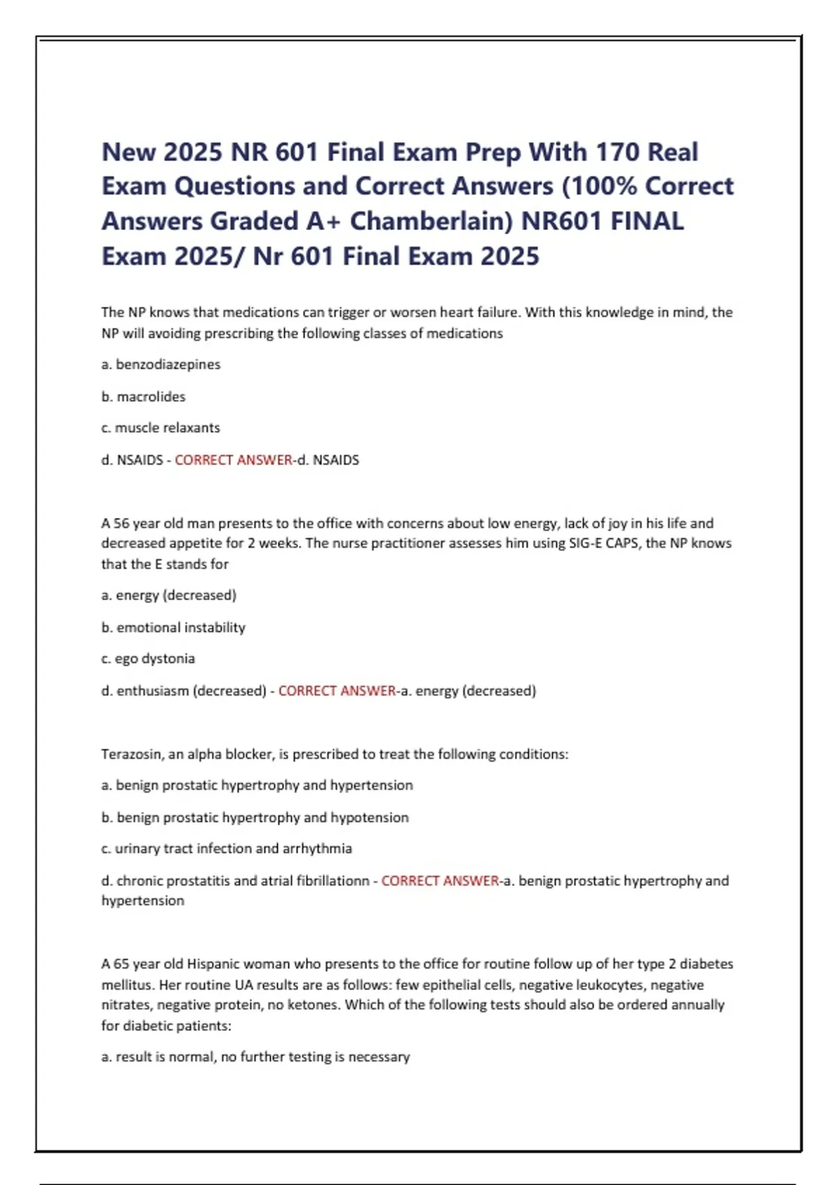 New 2025 NR 601 Final Exam Prep With 170 Real Exam Questions and ...