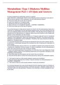 Metabolism Type 1 Diabetes Mellitus Management Part 1 ATI Quiz and Answers