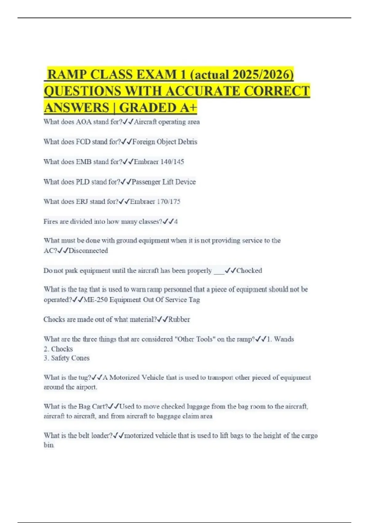 RAMP CLASS EXAM 1 (actual 2025/2026) QUESTIONS WITH ACCURATE CORRECT ...