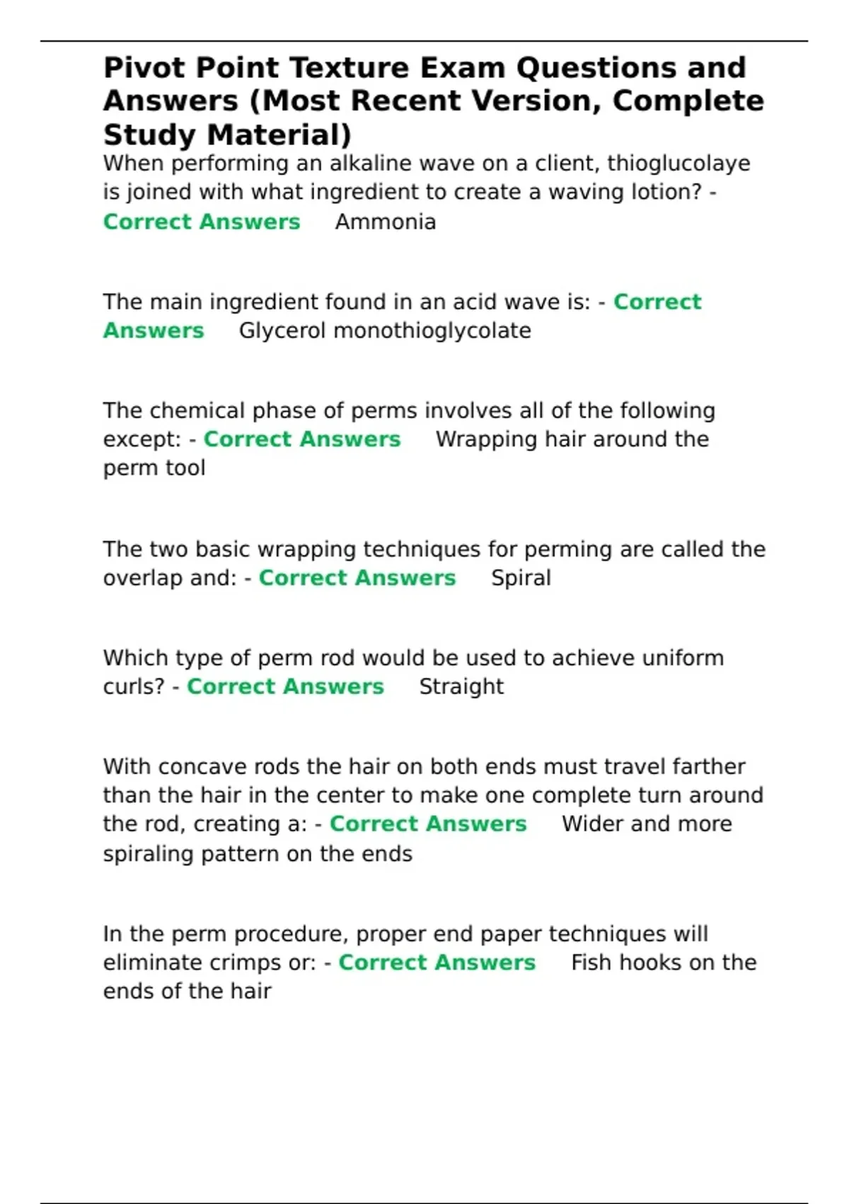 Pivot Point Texture Exam Questions and Answers (Most Recent Version ...