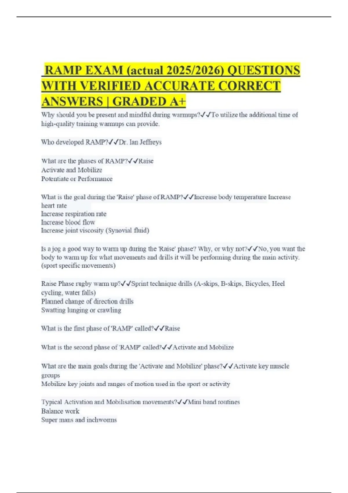 RAMP EXAM (actual 2025/2026) QUESTIONS WITH VERIFIED ACCURATE CORRECT ...