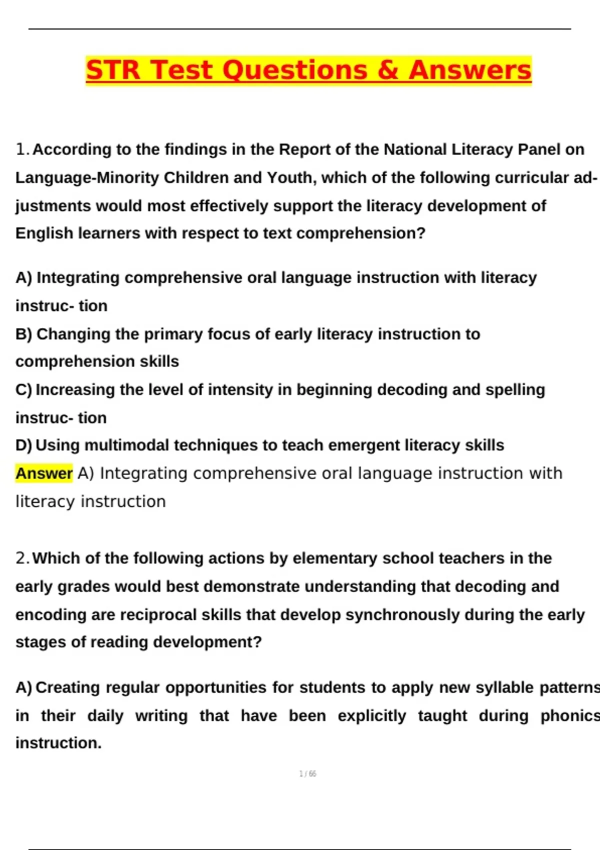 STR Test (Latest 2025 / 2026 Update) Questions and Verified Answers ...