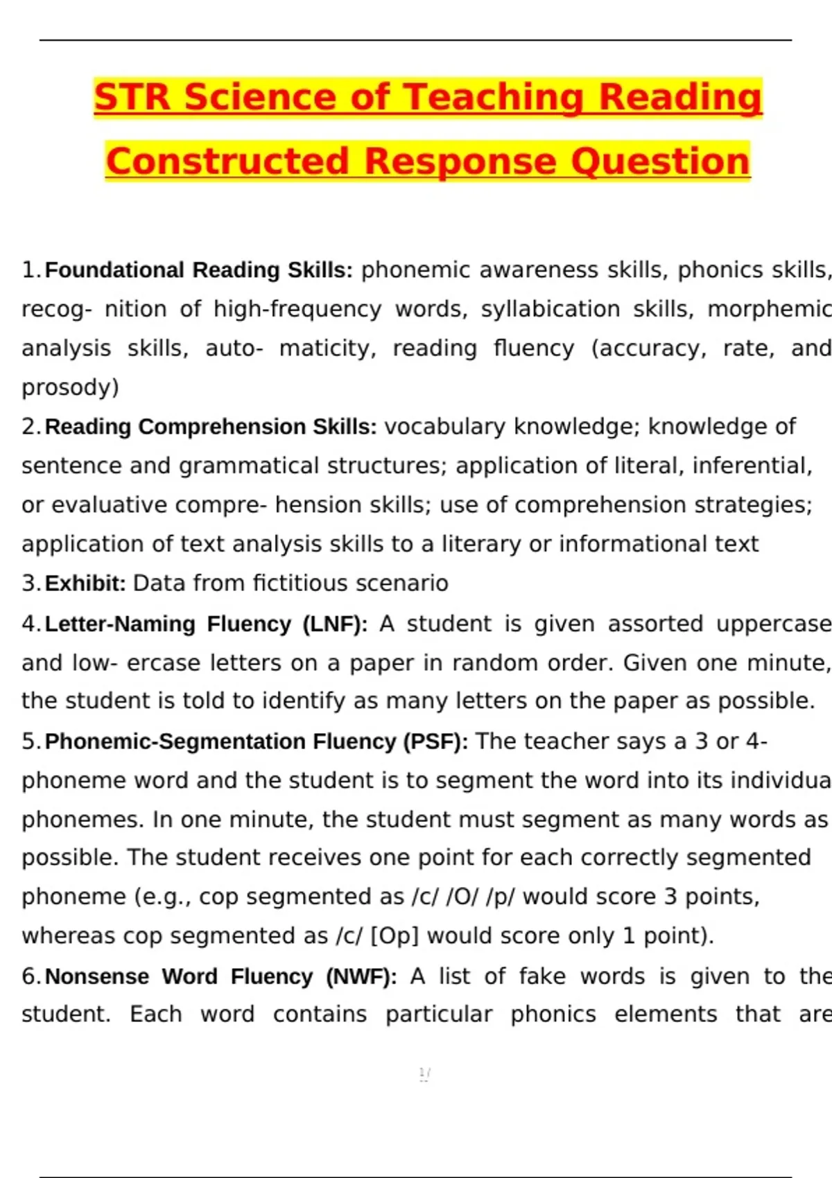 STR-Science of Teaching Reading Constructed Response Exam (Latest 2025 ...