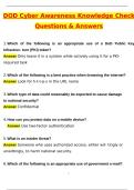 DOD Cyber Awareness Knowledge Check Answers Exam &lpar;Latest 2025 &sol; 2026 Update&rpar; Questions and Verified Answers &vert; 100&percnt; Correct &vert; Grade A&plus;