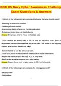 DOD US Navy Cyber Awareness Challenge Exam &lpar;Latest 2025 &sol; 2026 Update&rpar; Questions and Verified Answers &vert; 100&percnt; Correct &vert; Grade A&plus;