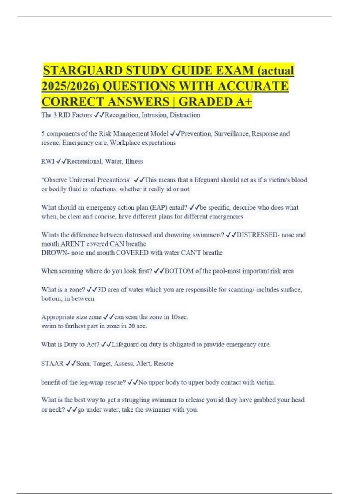 Cast Guard Study Guide STARGUARD STUDY GUIDE EXAM (actual 2025/2026) QUESTIONS WITH ACCURATE ...