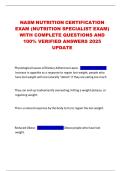 NASM NUTRITION CERTIFICATION EXAM &lpar;NUTRITION SPECIALIST EXAM&rpar; WITH COMPLETE QUESTIONS AND 100- VERIFIED ANSWERS 2025 UPDATE 
