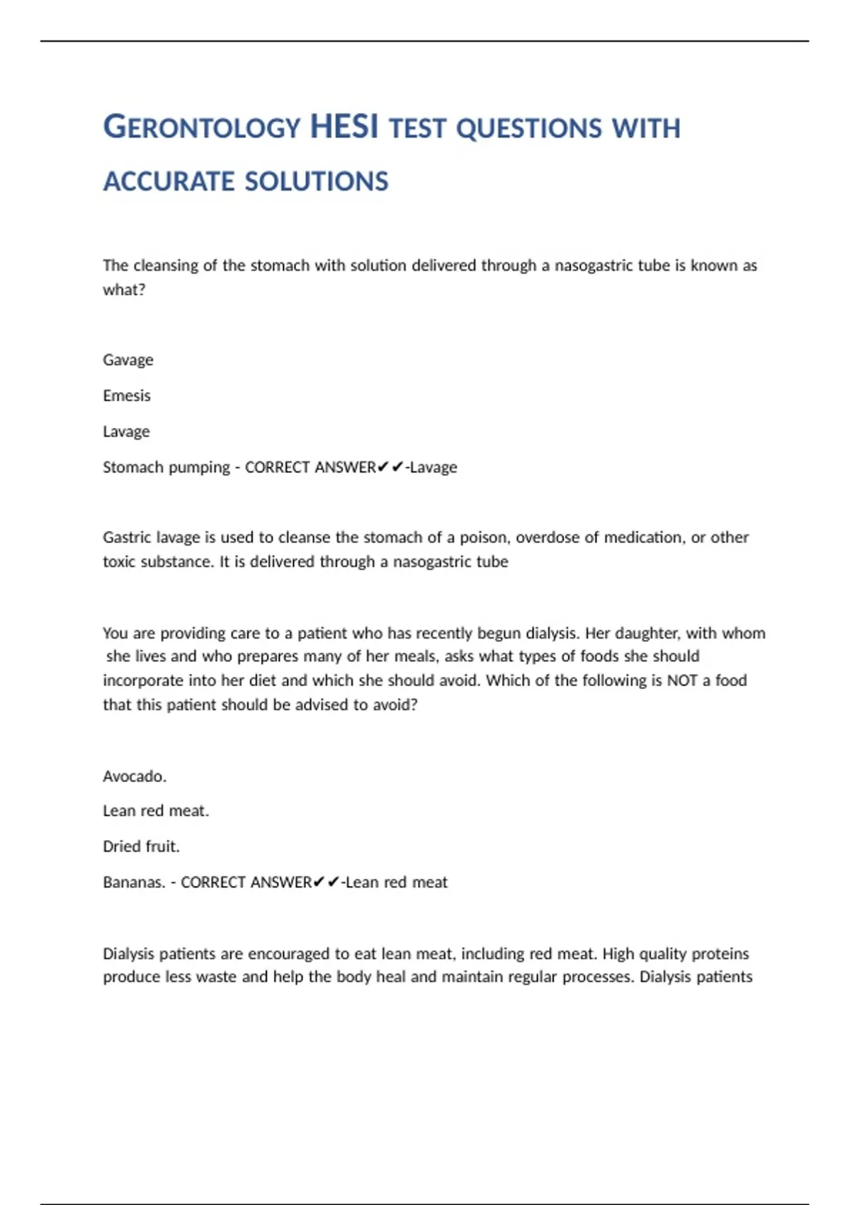 GERONTOLOGY HESI TEST QUESTIONS WITH ACCURATE SOLUTIONS - GERONTOLOGY ...