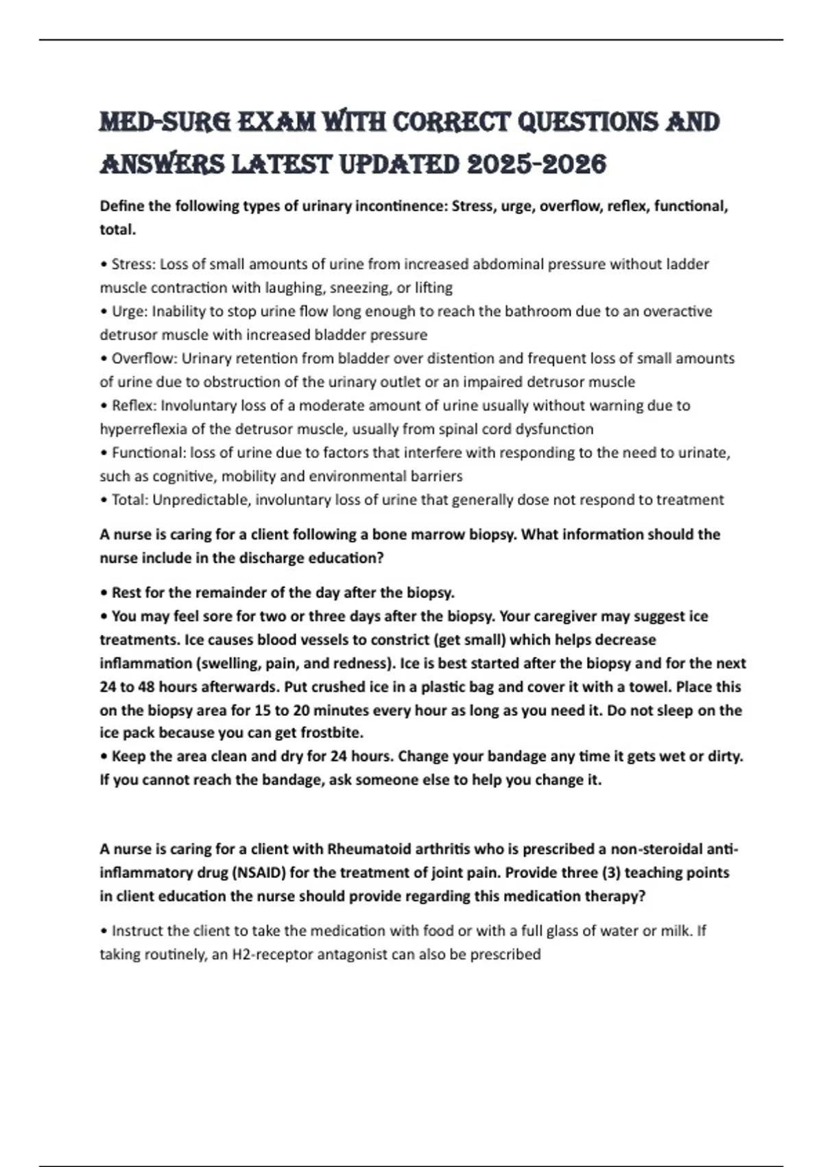 MED-SURG EXAM WITH CORRECT QUESTIONS AND ANSWERS LATEST UPDATED - MED ...