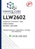 LLW2602 Assignment 2 &lpar;DETAILED ANSWERS&rpar; Semester 1 2026 - DISTINCTION GUARANTEED 