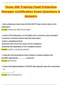 Texas 360 Training Food Protection Manager Certification Exam &lpar;Latest 2025 &sol; 2026 Update&rpar; Questions and Verified Answers &vert; 100&percnt; Correct &vert; Grade A&plus;