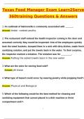 Texas Food Manager Exam Learn2Serve 360training Exam &lpar;Latest 2025 &sol; 2026 Update&rpar; Questions and Verified Answers &vert; 100&percnt; Correct &vert; Grade A&plus;