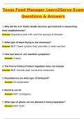 Texas Food Manager Exam Learn2Serve Exam &lpar;Latest 2025 &sol; 2026 Update&rpar; Questions and Verified Answers &vert; 100&percnt; Correct &vert; Grade A&plus;