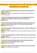 CLEP American Government CLEP - Study Guide Questions &lpar;Latest 2025 &sol; 2026 Update&rpar; Questions and Verified Answers &vert; 100&percnt; Correct &vert; Grade A&plus;