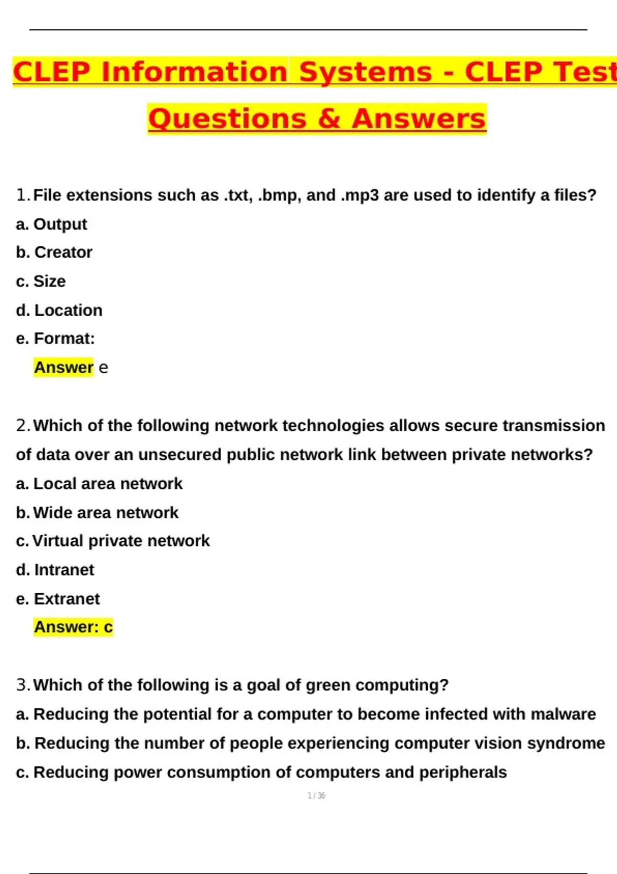 CLEP Information Systems Test (Latest 2025 / 2026 Update) Questions and ...