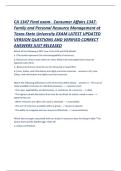 CA 1347 Final exam-  Consumer Affairs 1347- Family and Personal Resource Management at Texas State University EXAM LATEST UPDATED VERSION QUESTIONS AND VERIFIED CORRECT ANSWERS JUST RELEASED
