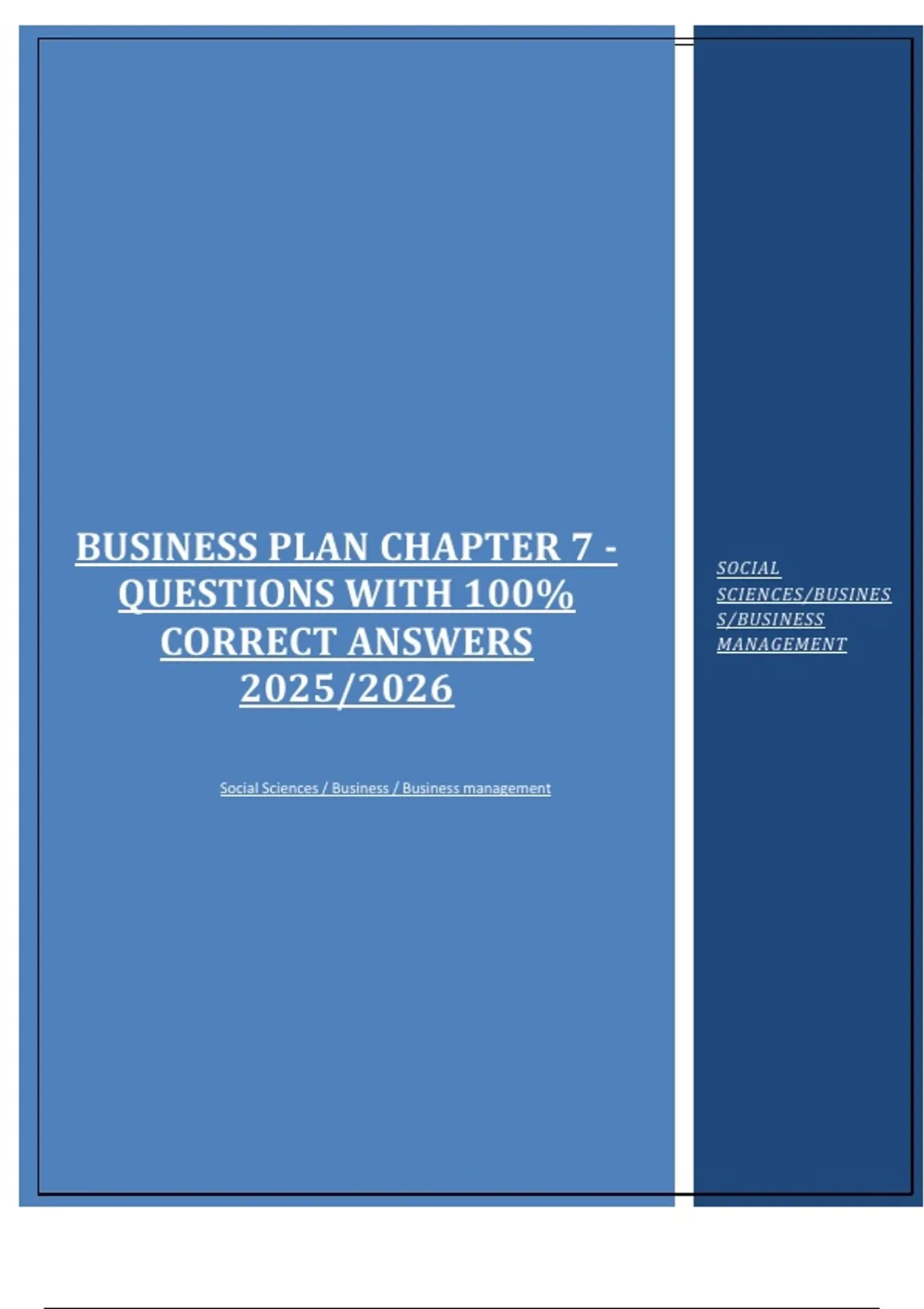 BUSINESS PLAN CHAPTER 7 - QUESTIONS WITH 100% CORRECT ANSWERS 2025/2026 ...