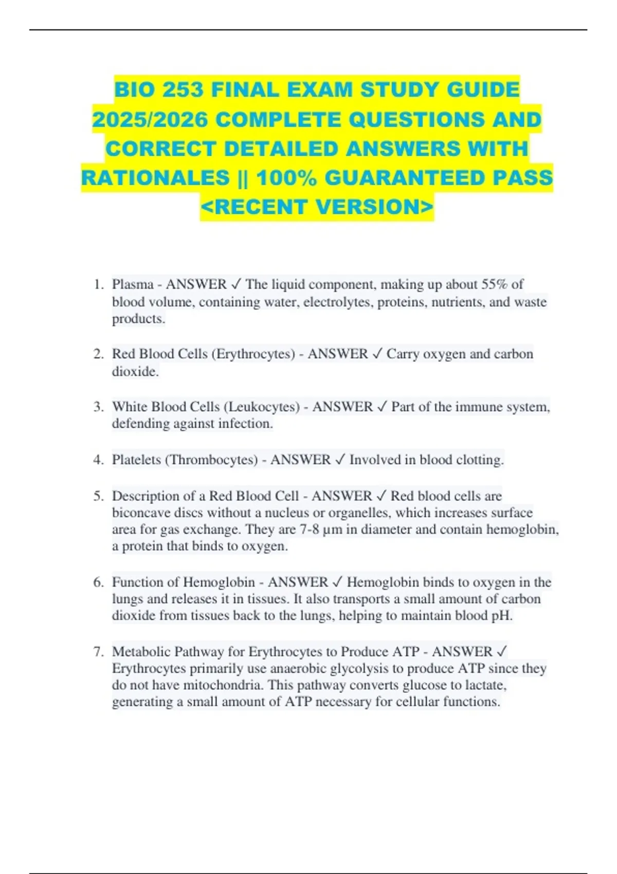 BIO 253 FINAL EXAM STUDY GUIDE 2025/2026 COMPLETE QUESTIONS AND CORRECT ...