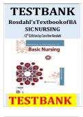Test Bank Complete&lowbar; Rosdahl's Textbook of Basic Nursing Twelfth Edition&comma; &lpar;2021&rpar; Caroline Rosdahl&vert; 16 Units&vert; All Chapters 1 &ndash; 103&vert; New Questions&vert; Answers Keys