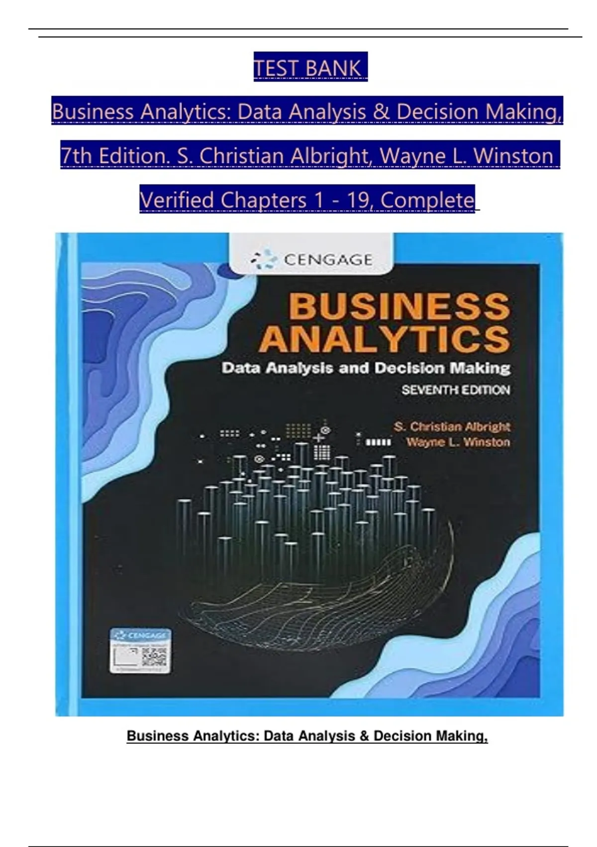 TEST BANK Business Analytics: Data Analysis & Decision Making, 7th ...
