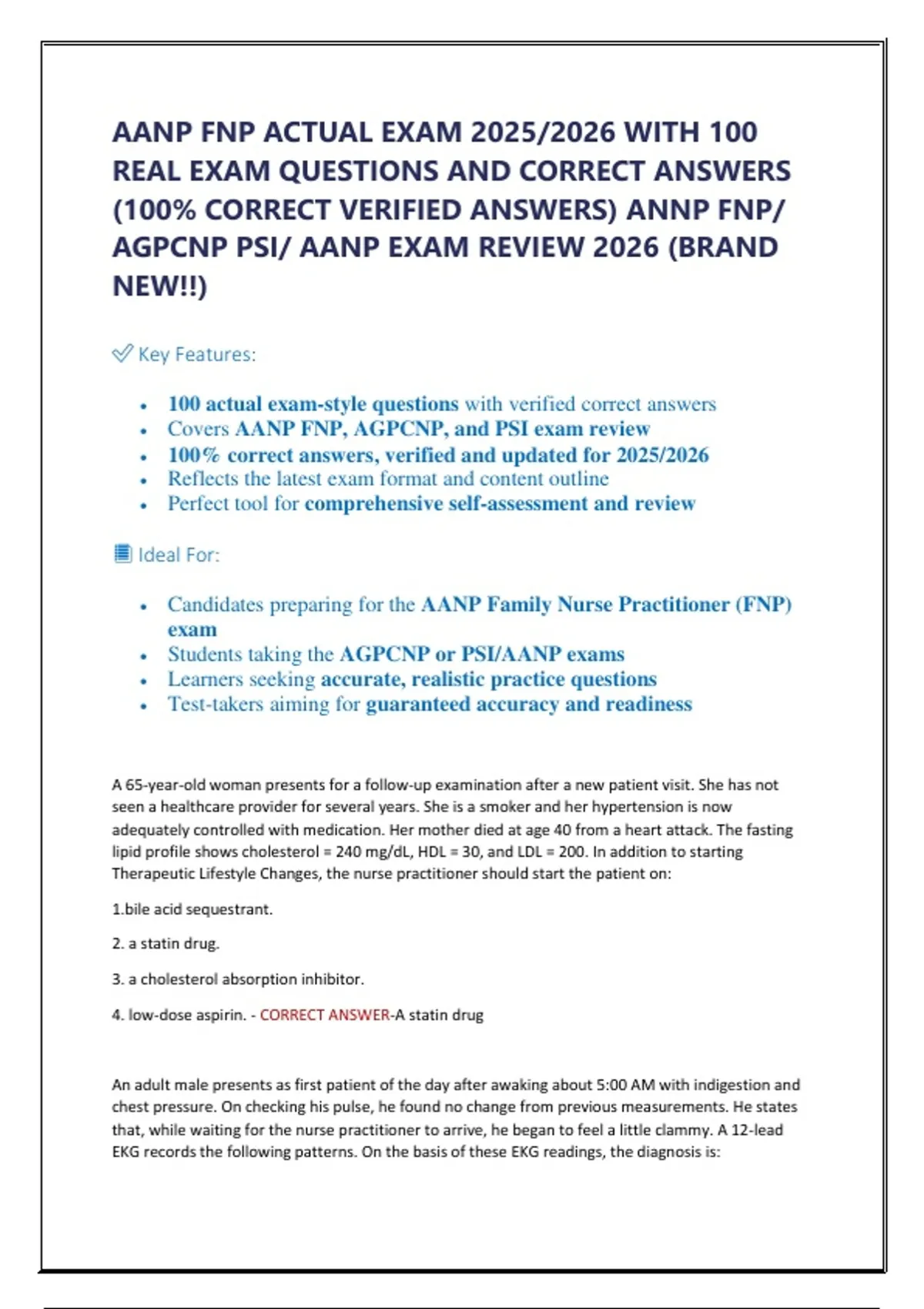 AANP FNP ACTUAL EXAM 2025/2026 WITH 100 REAL EXAM QUESTIONS AND CORRECT ...